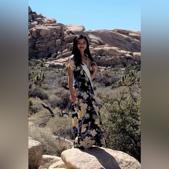 Lulus Heart of Marigold Navy Blue Tropical Print Wrap Maxi Dress - Picture 5 of 6